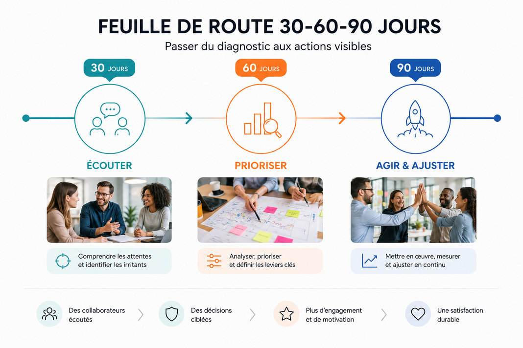 Satisfaction au travail plan d'action 30 60 90 jours